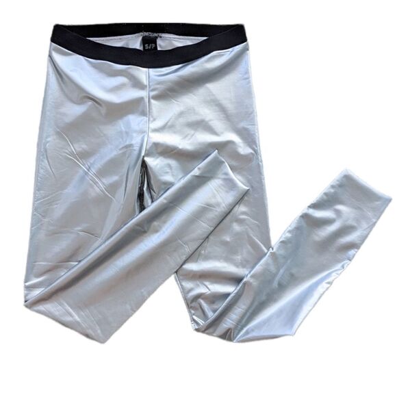 HUE Metallic silver leggings pants size Small @L1 - Picture 1 of 10